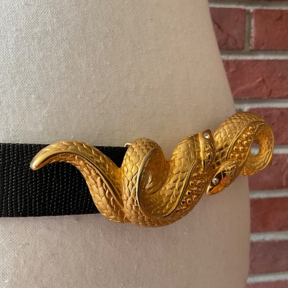Vintage Rare  Doreen Ryan Gold Tone Double Snake Buckle Signed Adjustable Belt main image 4